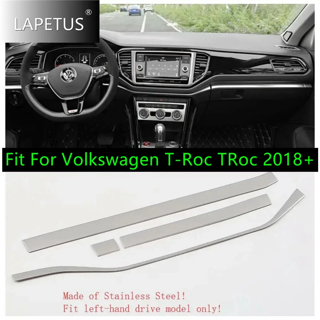 

Silver Car Dashboard Center Control Stripes Panel Cover Trim For Volkswagen T-Roc TRoc 2018 - 2021 Stainless Steel Accessories