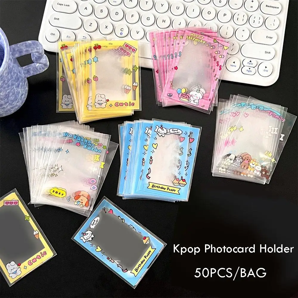 50Pcs Transparent Cute Graffiti Cartoon Opp Bag Kpop Idol Photo Cards Protective Storage Bag Photocard Card Sleeves