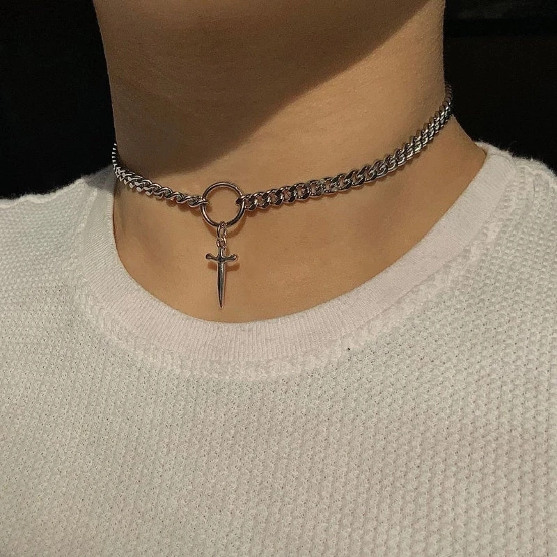 Goth Choker Ring Dagger Necklace Cosplay Grunge Gothic Punk Classical Dark Girl Gift Jewelry Alternative Minimalist Collar