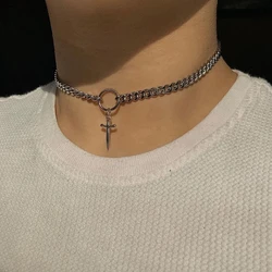 Goth Choker Ring Dagger Necklace, Grunge Cosplay, Gótico, Punk, Clássica, Escuro, Menina, Joalheria de Presente, Alternativo, Minimalista