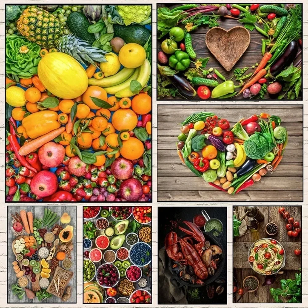(No frame)Kitchen Fruit Vegetable Grains Spices Poster Canvas Painting Posters and Prints Wall Art Picture For Living Room De