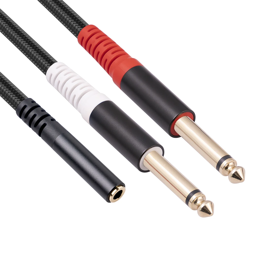 Gold-plated 6.35mm 1/4-inch Stereo TRS Aux Cable 3.5mm Female Jack to 2*6.35mm Adapter Dual 6.35mm Mono Male Audio AUX Cord