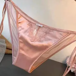 Sexy Underpants for Women's Silk Like Tie Bow Low Waist Half Hip Briefs Girls Fashion Cotton Crotch Comfortable Panties Lingerie