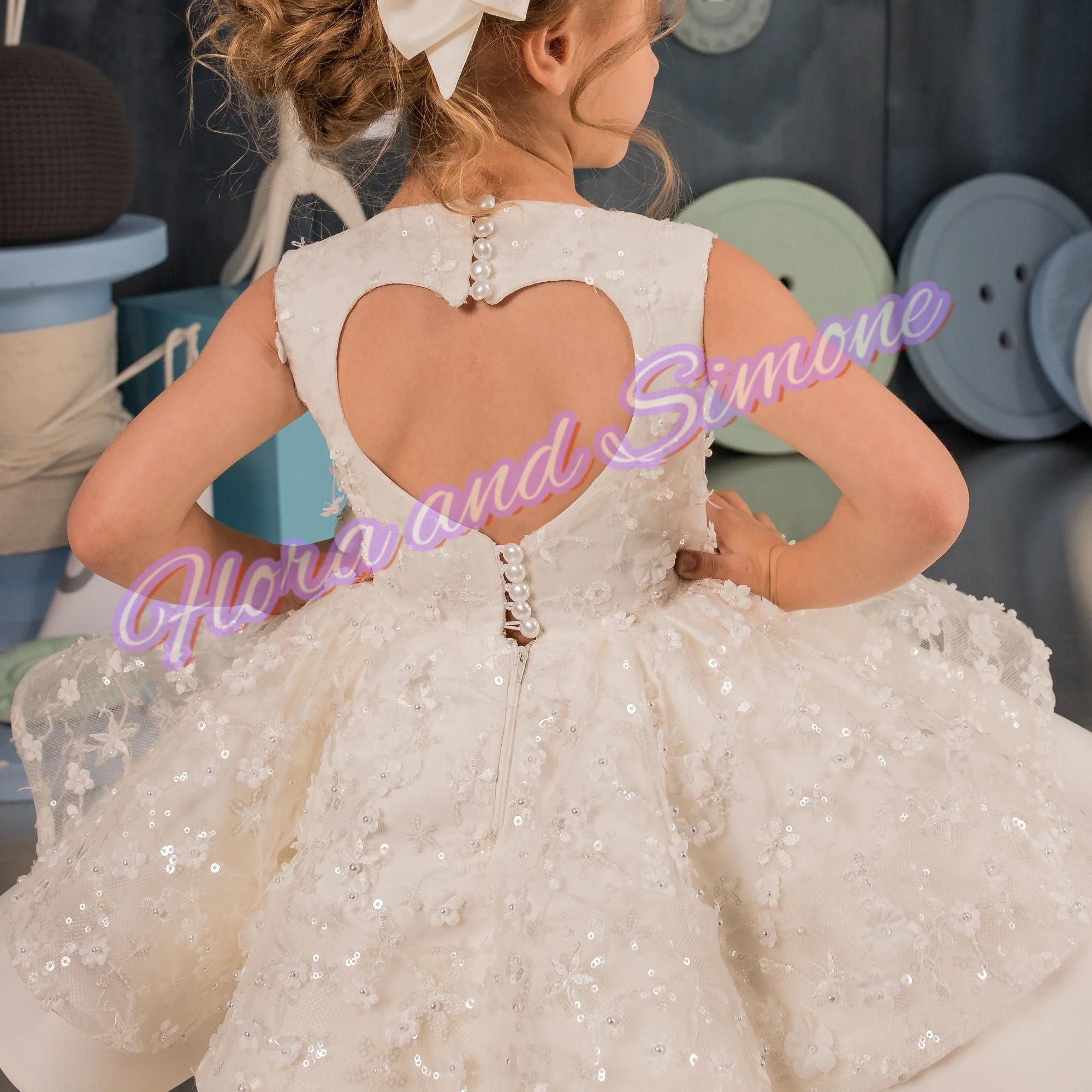 تخصيص أنيقة الترتر الديكور القوس تنورة الديكور زهرة فتاة فستان لحفل زفاف عيد ميلاد Vestidos ملابس الأطفال