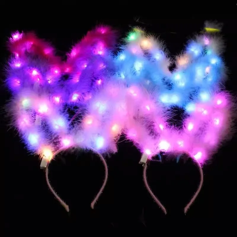 Extended Feather Rabbit Ears Headband Concert Luminous Headdress Plush Rabbit Ears Luminous Toy