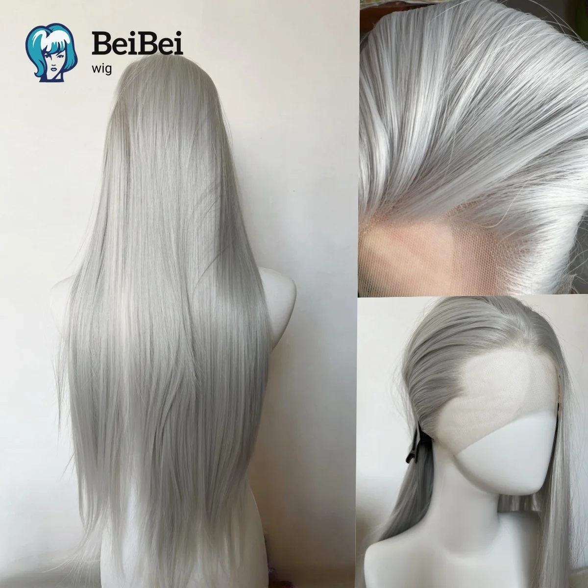 

Silver-gray Synthetic Lace Front Wigs 13x4 Long Straight with High Temperature Fibers Gray Wigs for Women Daily Use 26 Inch