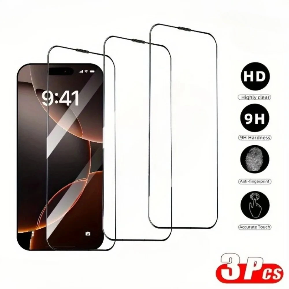 3 Stück 4K Ultra HD glänzendes gehärtetes Glas für iPhone 17 16 15 Pro Max 17 Air Displayschutzfolie für iPhone 14 13 12 11 Pro 15 14 Plus