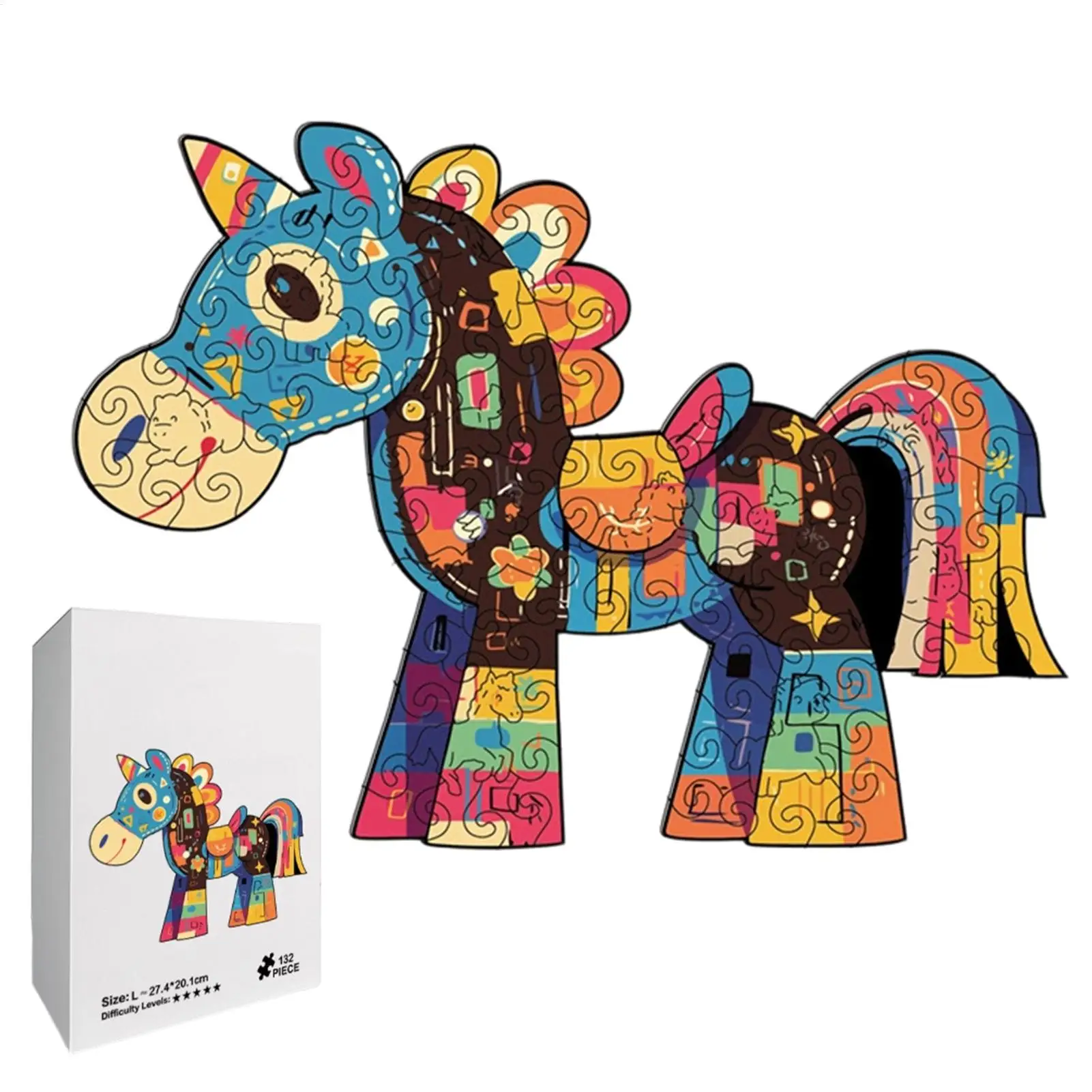 

Wooden Puzzles Educational Horse-Shaped Activity Wooden Jigsaw Puzzle for Family Grandparent Grandchild Travel Vacation Road