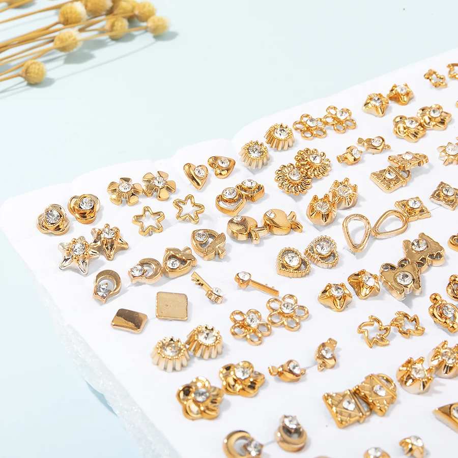 100Pairs Acrylic Crystal Heart Star Moon Small Stud Earrings Set For Women Animal Flower Plastic Earring Set Jewelry Gifts ﻿