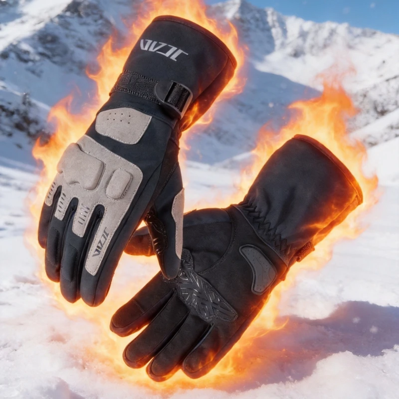 JCAA Winter Motorcycle Gloves Waterproof Warm Touchscreen Full Finger Glove Non-Slip Protective Riding Gloves Gray/Pink S-XXL view 2
