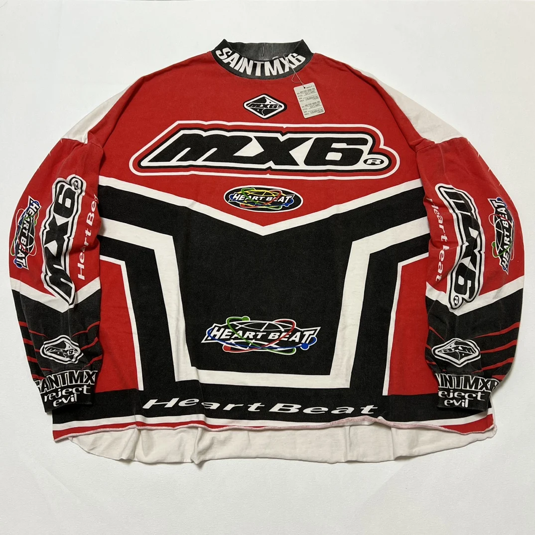 

Футболки с длинными рукавами SAINT x Racing для женщин и мужчин, мужские хлопковые футболки оверсайз