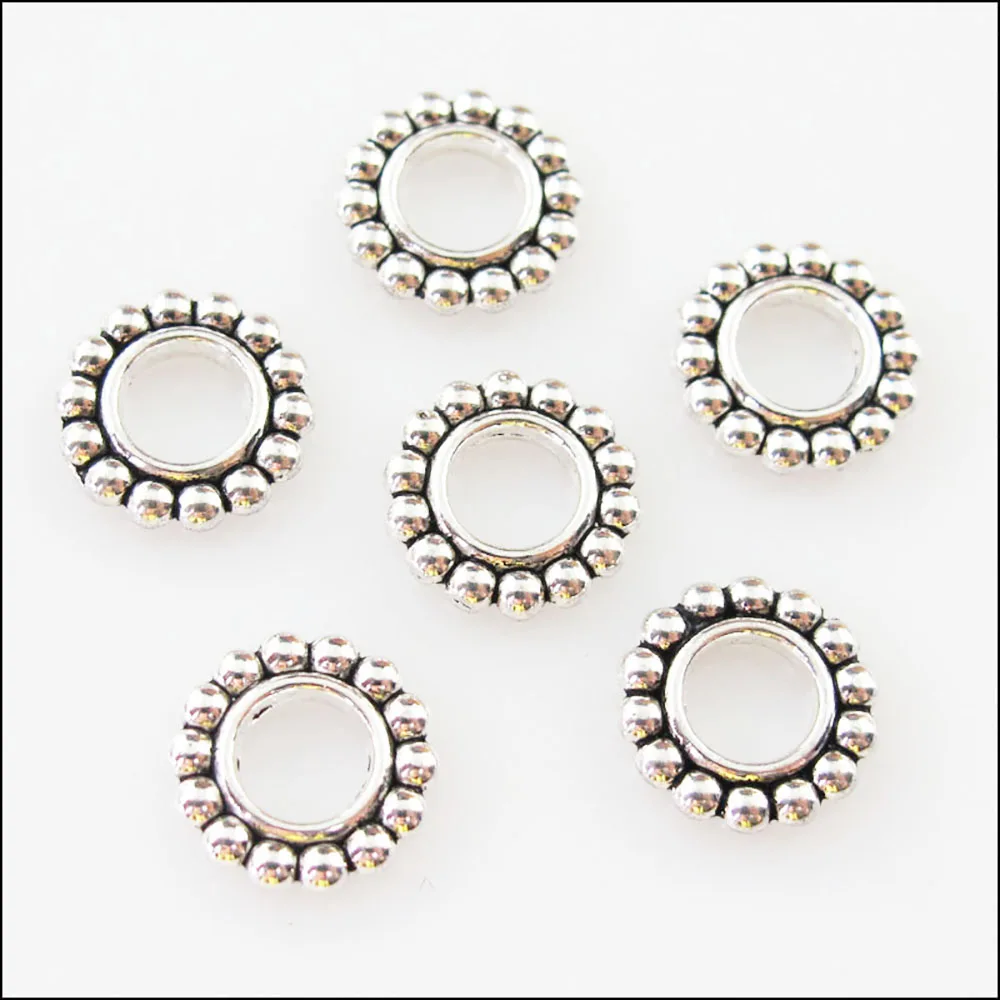 60Pcs Tibetan Silver Color Round Circle Spacer Beads Charms 10mm