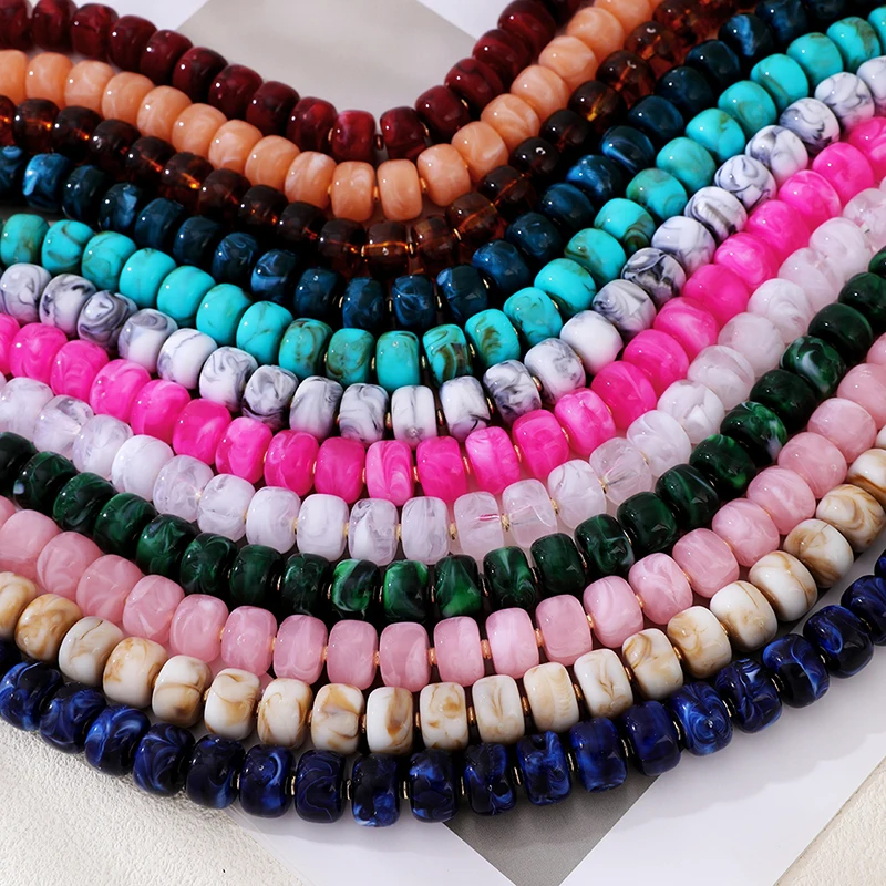 Multicolored Resin Cloud-Patterned Barrel Bead Necklace