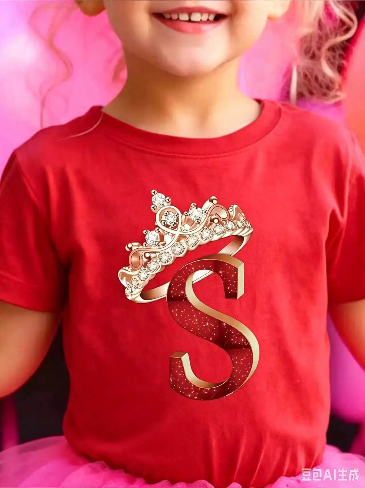 Hot Sale  New Girls Princess Crown S pattern printed round neck short-sleeved T-shirt casual summer wear