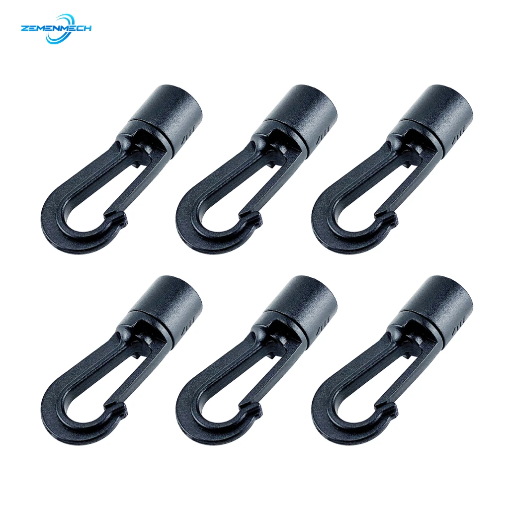 6PCS Plastic Snap Hook Buckle Bungee Shock Tie Cord Ends Lock For Outdoor Camp Clothesline Elastic Rope Hook Marine Accessories