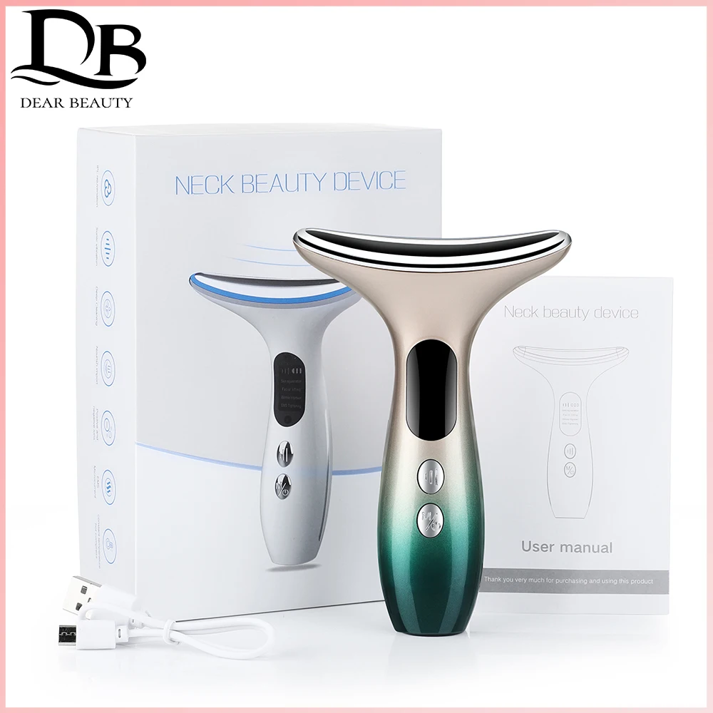 

EMS Micro-current Three-color Light Firming Rejuvenating Neck Beauty Device Skin Ion Importer Facial Lifting Neck Lines Wrinkles