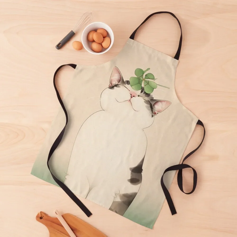 

Cat with Lucky Clover on Head Apron christmas decoration Kitchen For Men kitchen clothes Apron
