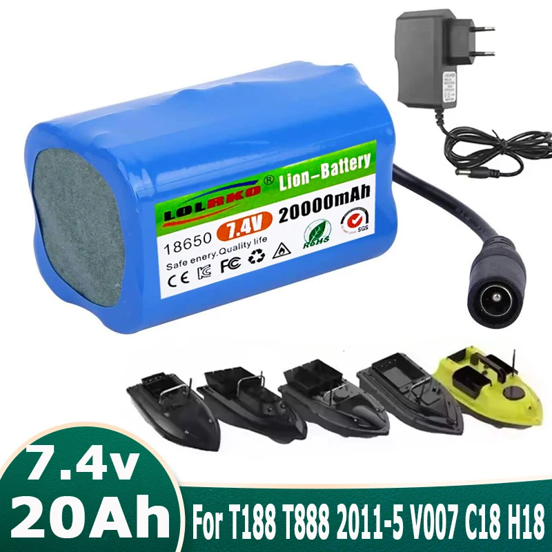 7,4V 20000mAh Akku mit USB-Ladegerät für T188 T888 2011-5 V007 C18 H18 Ferngesteuertes RC Angelköderboot Ersatzakku-Teile