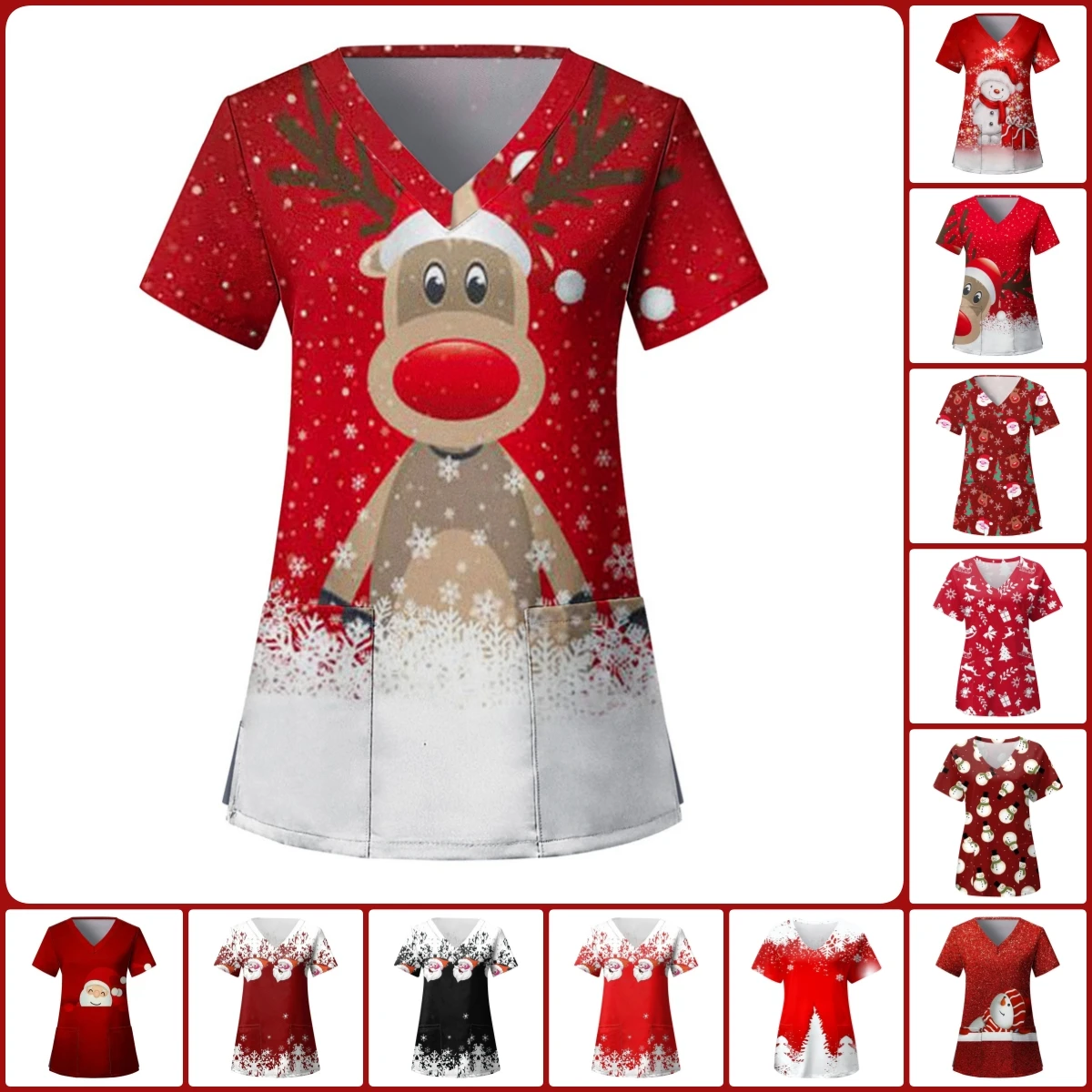 Christmas Thanks giving T-Shirts Uniforms Printed Short Sleeved pet scrubs costume Women Short Sleeve Tops Working Uniform