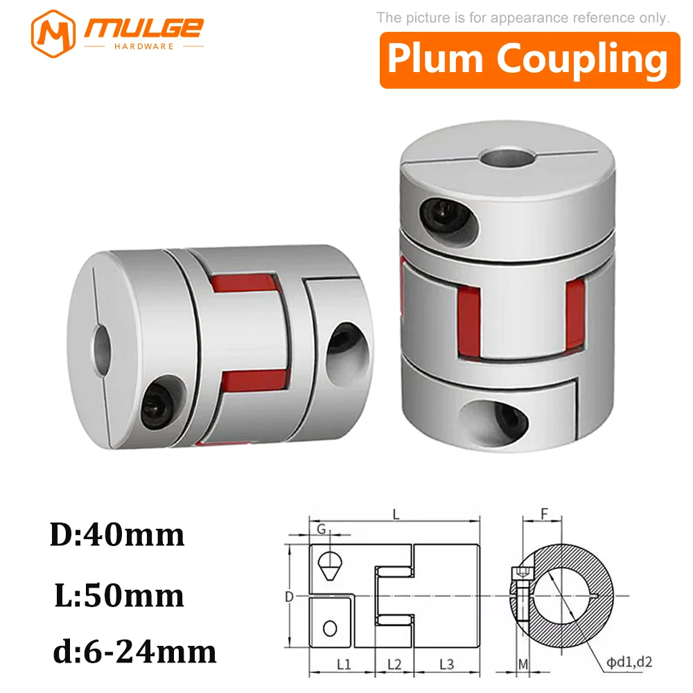 1PCS Spider couple D40L50 Flexible plum clamp Motorcoupler shaft size CNC Jaw shaft coupling 6mm-24mm