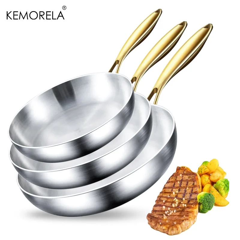 

3PCS Stainless Steel Frying Pan Set 22/24/26/28CM 2MM Thick 5-Ply Wok Pan Food Grade Non-Stick Cooking Pots