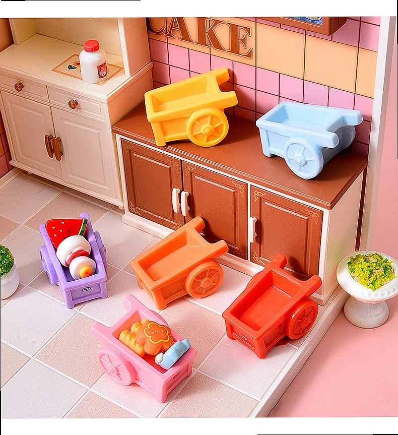 100pcs Cute Mini Shopping Cart Trolley Dollhouse Accessories DIY Ornament Supermarket Decor Wholesale Miniature Craft