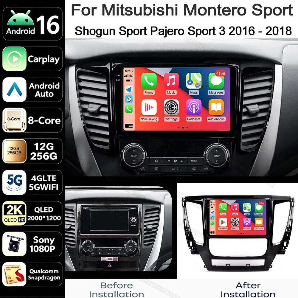 For Mitsubishi Montero Sport Shogun Sport Pajero Sport 3 2016 - 2018 Car Radio Multimedia Video Player Navigation Carplay Auto