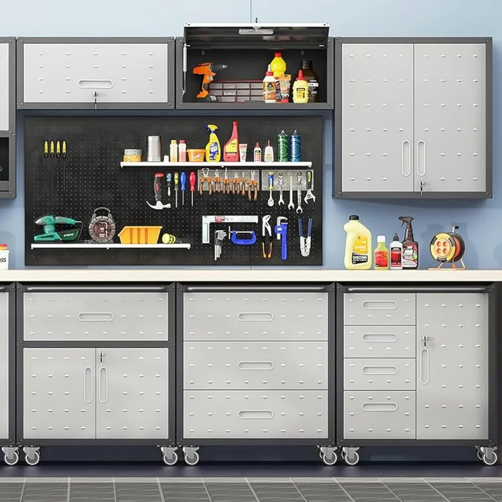 خزانة أدوات فولاذية متنقلة شديدة التحمل وقابلة للقفل مع 3 أدراج لتخزين وتنظيم المرآب