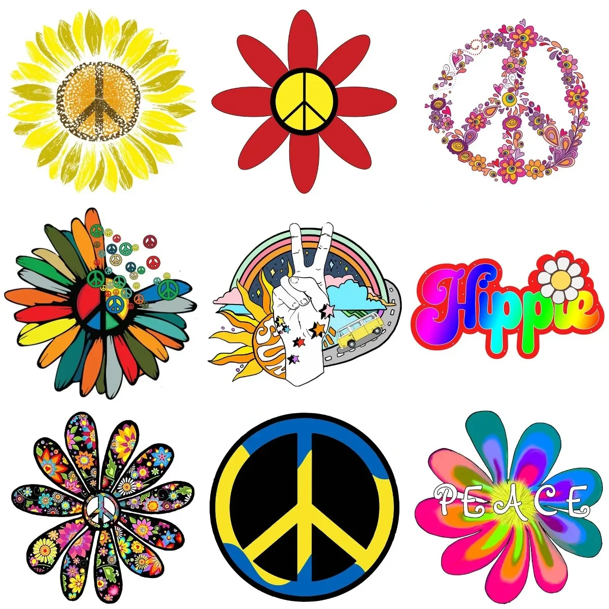 

Creative Color Peace Symbol Flower PVC Stickers Accessories for Decorate Wall Car Motorcycle Off-road Helmet Camper Bumper Decal
