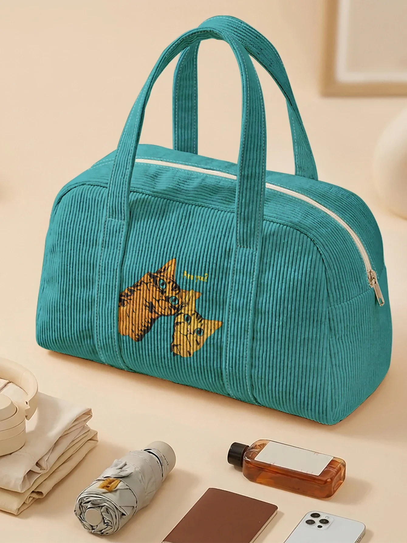 Two Orange Kittens Print Handheld Duffle Bag, Large Capacity Portable Shoulder Bag For Travel Shopping And Daily Use