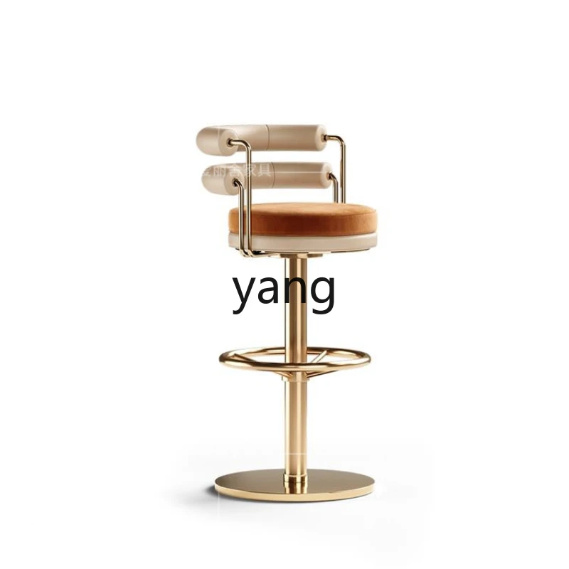 Yjq Modern Light Luxury Bar Chair Coffee Shop Front Chair Stainless Steel Home High Leg Creative Swivel Chair