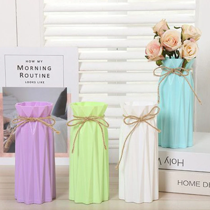 Imitation Flower Plastic Vase Unique Paper Folding Modeling Modern Origami Vase Home Indoor Scene Decor Tabletop Ornament