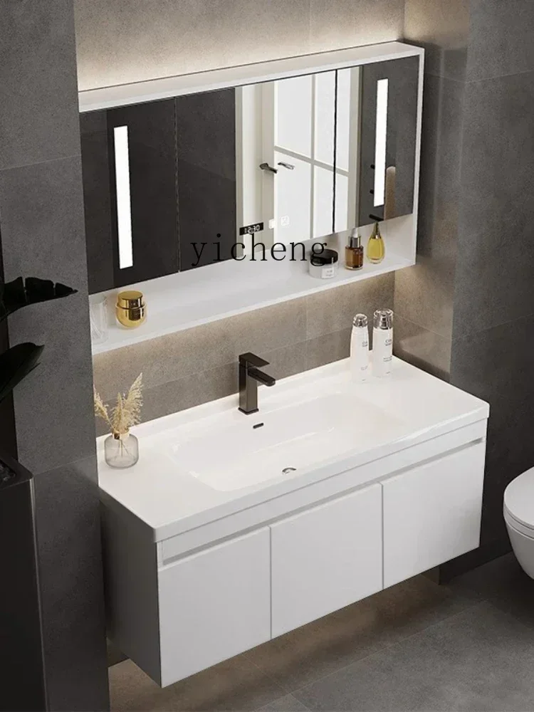 Ceramic Whole Washbin Bathroom Cabinet Combination Wash Face Wash Basin Smart Mirror Cabinet