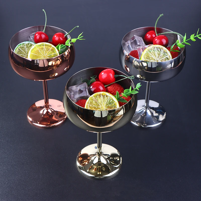 New 304 Stainless Steel Goblet Cocktail Glass Unbreakable Red Wine Cup Flute Cup Bar Martini Cup Metal Tall Champagne Glass