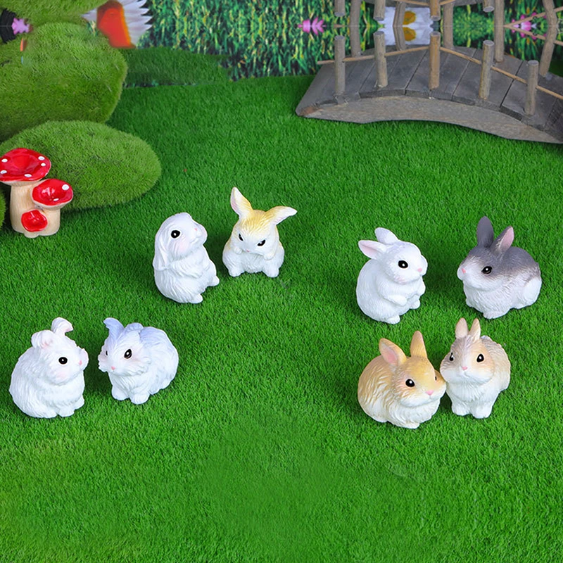 

Mini Simulation Rabbit Figurines Cute Bunny Animals Ornament Micro Landscape Decoration Car Desktop Resin Crafts