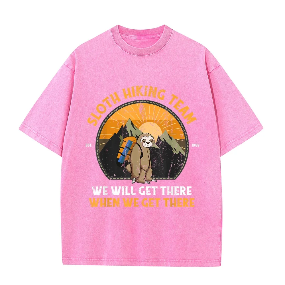 Sloth Hiking Team T-Shirt Vintage Clothing Y2k Clothes Man Big Size Short Sleeve T Shirt Pure Cotton Funny Quote Tee Graphic