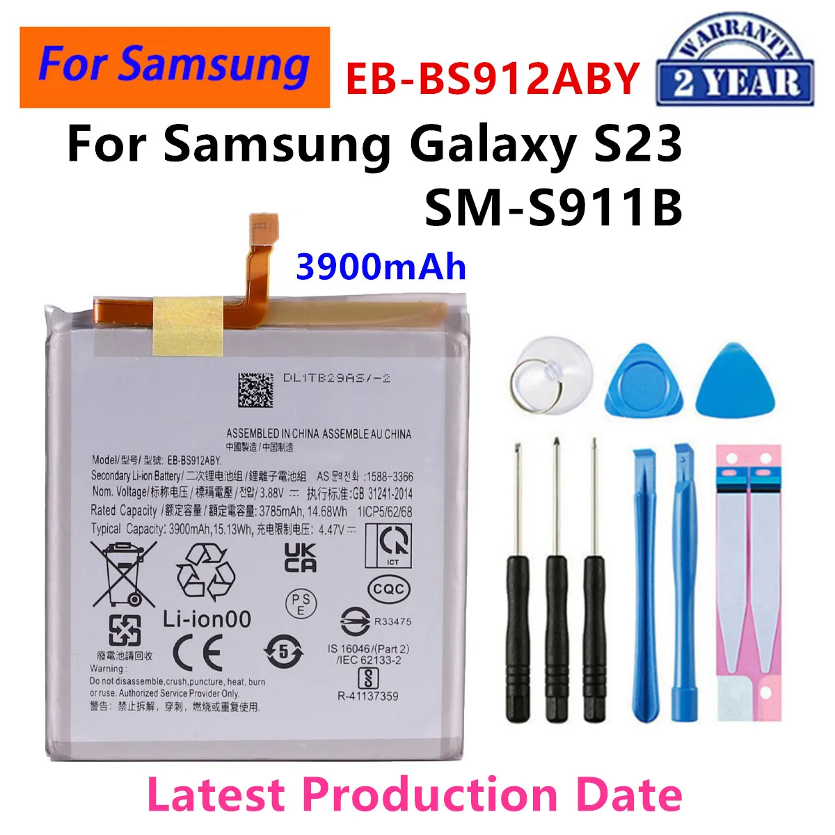 2024 years New EB-BS912ABY 3900mAh Replacement  Battery For Samsung Galaxy S23 SM-S911B Mobile Phone Batteries + Tools