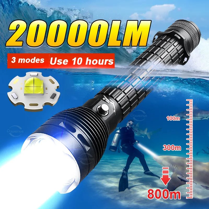 New Powerful XHP300 Led Diving Flashlight IP8 Underwater Waterproof 800M Professional Diving Torch Underwater Lighting Work Lamp