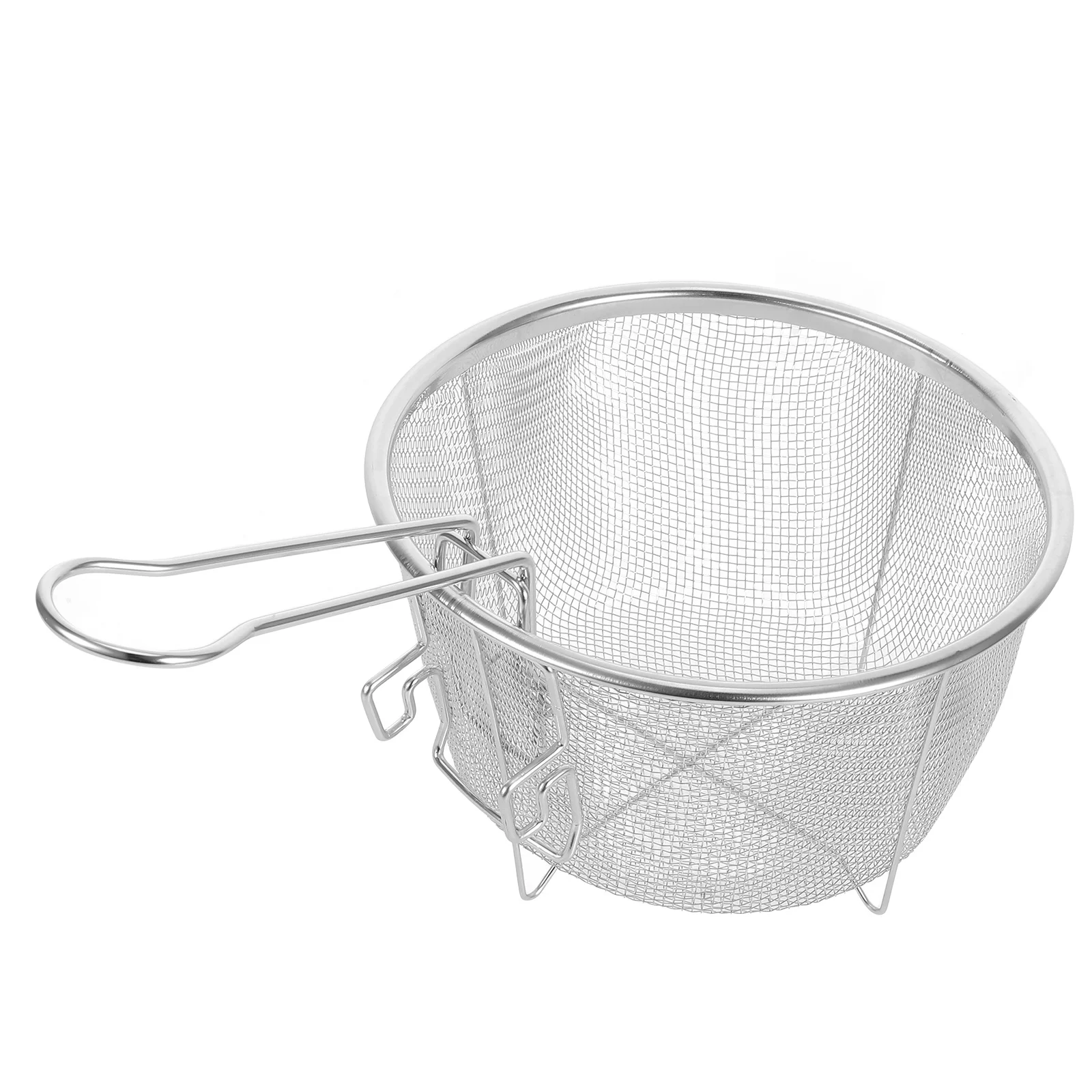 

Stainless Steel Frying Basket Round Foldable Handle Fine Mesh For Deep Fryer Kitchen Oil Drain Tool Chips Chicken Fish