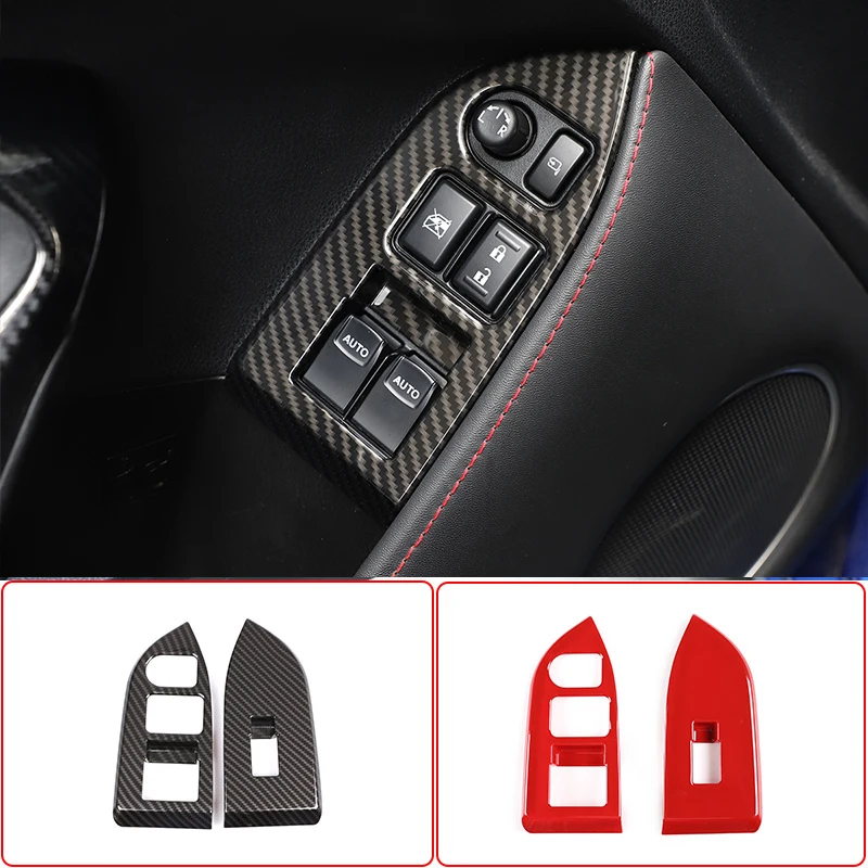 ABS Carbon Fiber/Red Car Door Glass Lift Switch Frame Decoration Sticker For Subaru BRZ/Toyota 86 2012-2020 Car Accessories