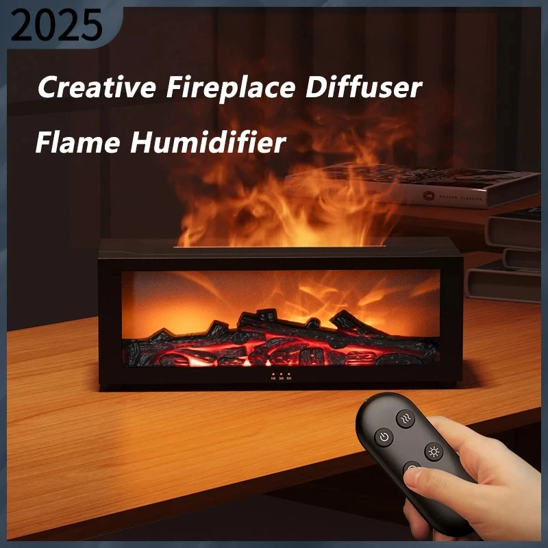 

New Retro 3D Fireplace Flame Aromatherapy Machine Remote Control Colorful Flame Air Humidifier Household Aroma Diffuser