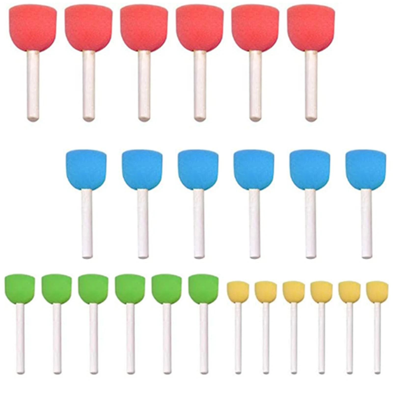 24pcs Crafts Kids 4 Colors Durable Art Painting Tools Watercolor Wooden Handle Practical School DIY Home Round Sponge Brush