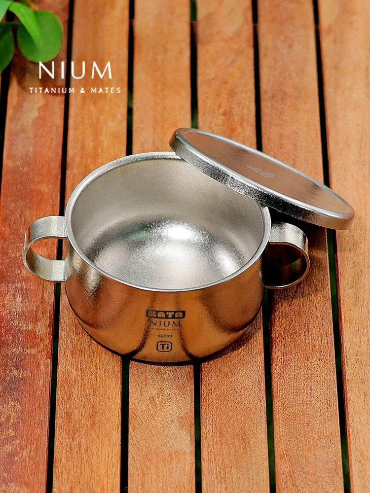 

Katanium Pure Titanium Double Layer Bowl with Lid Children's Rice Bowl Soup Bowl Ice Crystal Bowl Double Ear Titanium Tableware