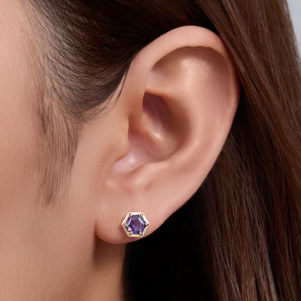 بسيطة الهندسة مسدس جمشت الزركون الفضة النقية أقراط للنساء الفاخرة Ins الراقية اللون الأحجار الكريمة وأقراط #2