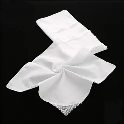 3Pcs 100% Cotton Women Handkerchiefs White Color Butterfly Lace Hankies DIY Handmade Graffiti Tie Dyed Small Square Scarf