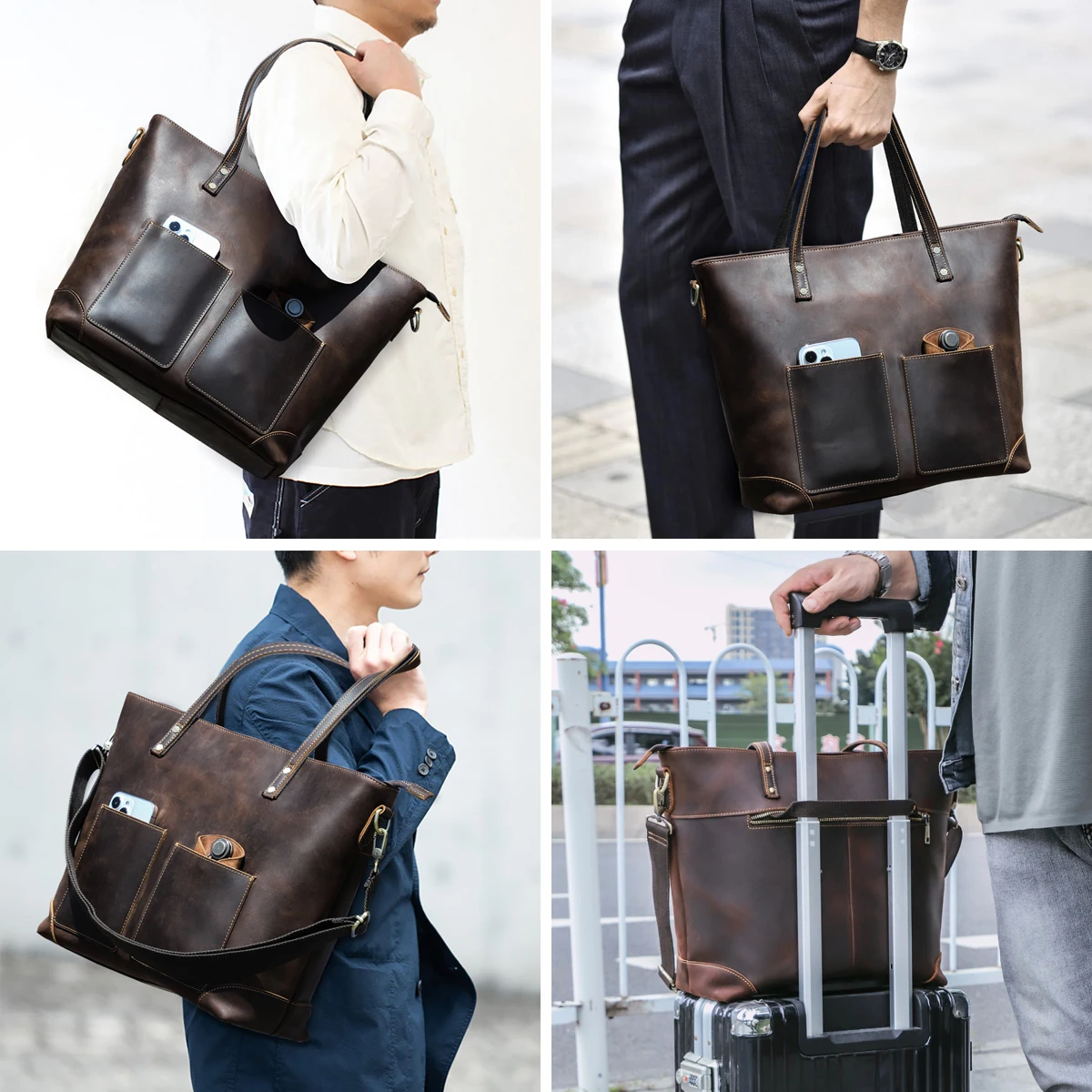 Genuine Leather Men Women Bag Vintage Handbag Business Laptop Bag Men's Crossbody Bag Large Capacity Bag For 13 14-Inch Laptop