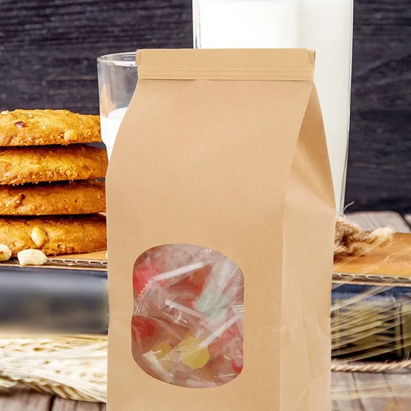 20 Stück Kleine Bäckerei-Kekstüten mit Fenster, Kraftpapier, braun, mit Metallverschluss, für selbstgemachtes Brot, Kekse, Kaffeebohnen, Snacks – Detail 7