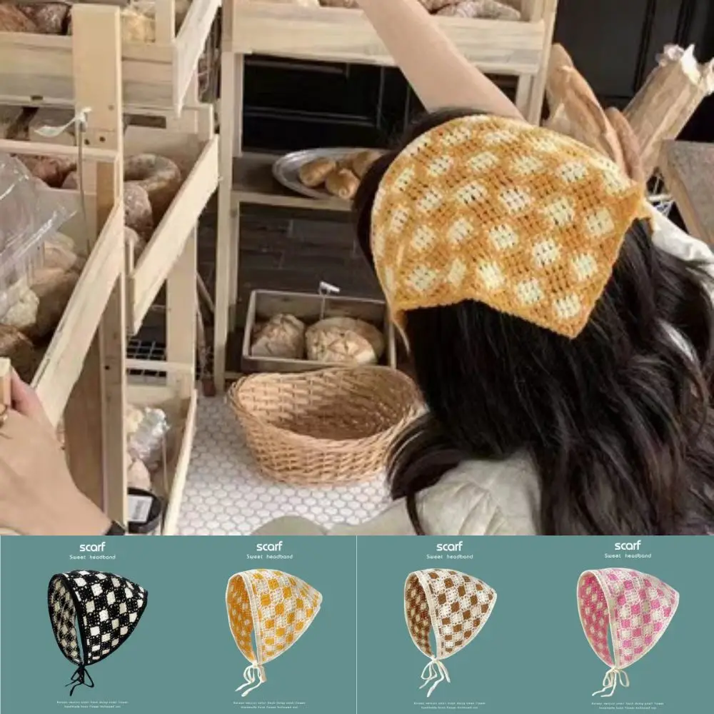 

Sweet Knitted Turban Check Wave Colorful Headband Hair Accessories French Pastoral Style Triangle Hair Band for Women Girls