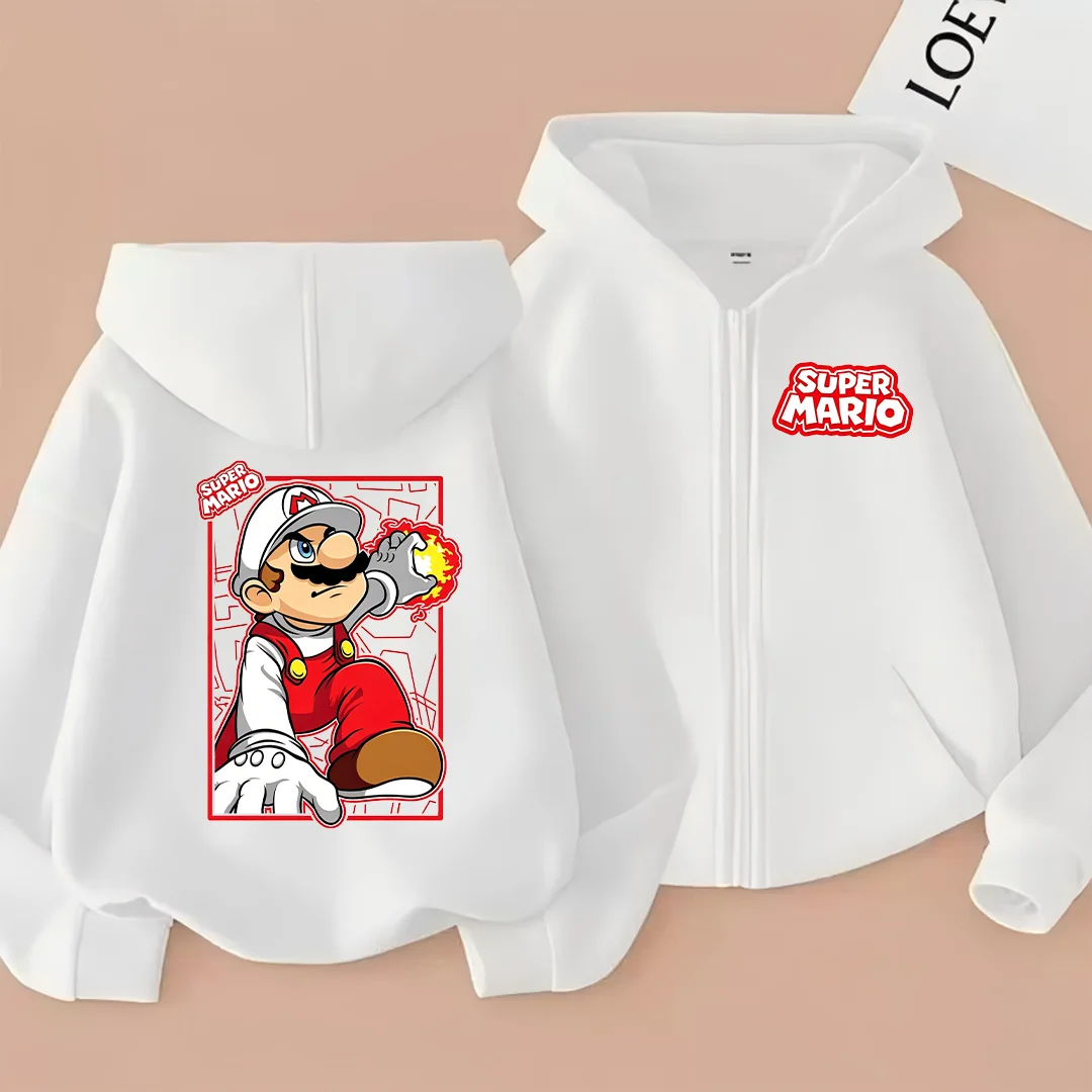 New for Autumn/Winter 2026: Kids' Toad/Bowser Print Zip-up Hoodie—casual and Cute, Perfect for Outdoor Activities.