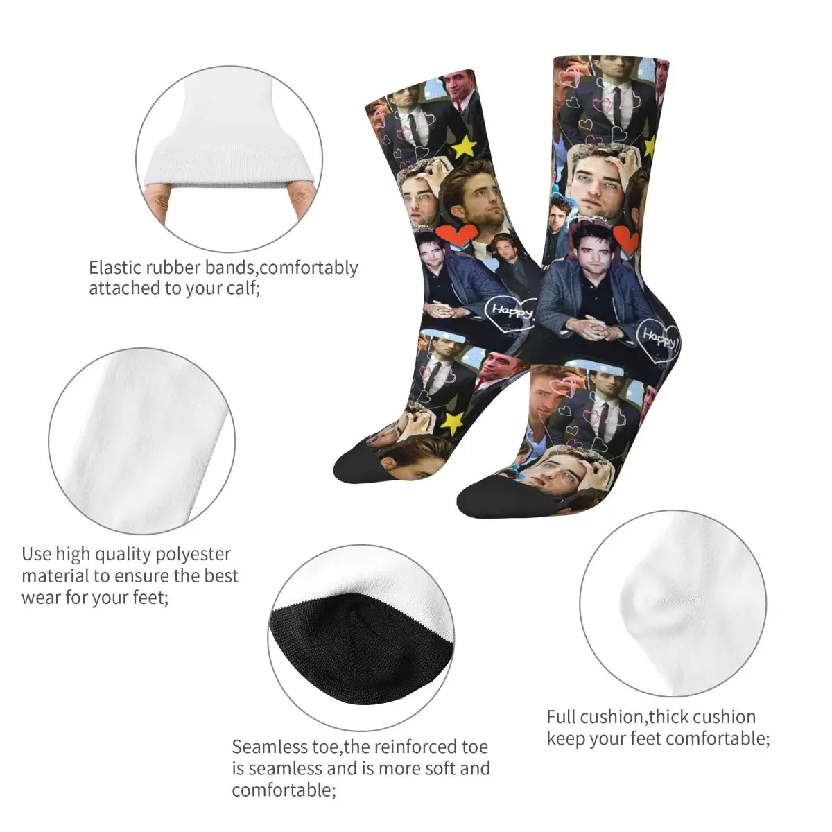 Winter Warm Crazy Design Women Men Robert Pattinson Collage Socks The Twilight Saga Movie Sweat Absorbing Basketball Socks